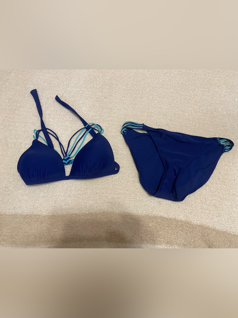 Red Camel Navy Blue Strappy Bikini Set with Teal Accents